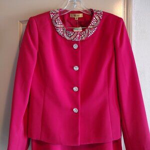 KASPER 2-PC 'RED BLOSSOM' SKIRT SUIT - (SIZE 8)